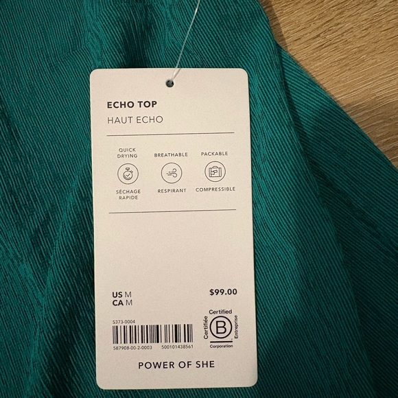 Athleta Echo Short Sleeve Revere Collar Button Through Top in Emerald Green - Picture 6 of 11